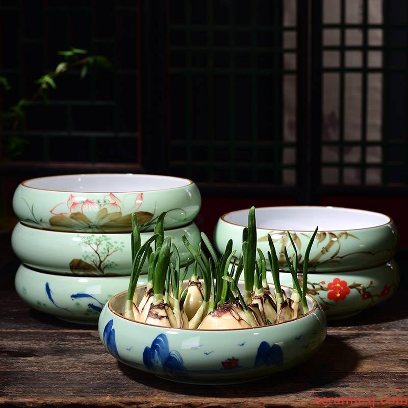 Celadon hand - made refers to flower pot ceramic household without extra large hole copper bowl lotus basin water lily grass hydroponic container
