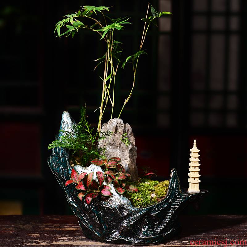New Chinese style ceramic creative household rockery the plants large green plant landscape bonsai POTS bowl sitting room adornment flowerpot