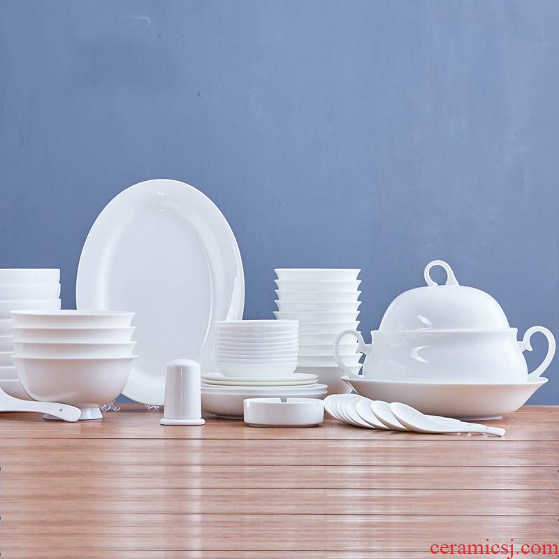 The dishes suit household of Chinese style ipads porcelain tableware suit contracted combination dishes tangshan 56 pure white porcelain