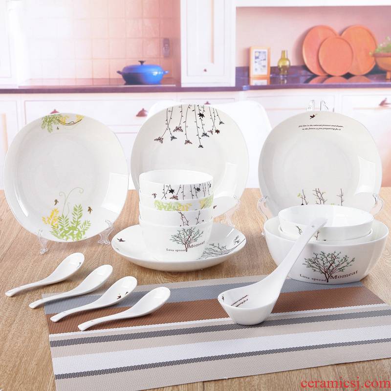 4 dishes suit household contracted tableware suit Chinese eat rice bowl dish small pure and fresh and move ceramic bowl