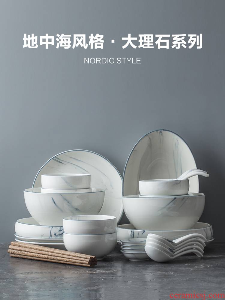 Ins ceramic tableware suit new household use plate creativity network red bowl dishes northern dishes for dinner