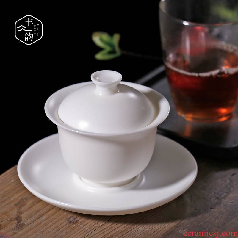Pure white only three dehua white porcelain cups tureen manual single tea tureen large kung fu tea tea bowl