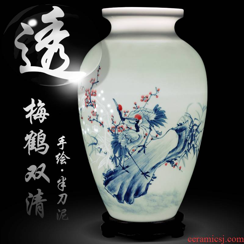 Hand draw the blue and white porcelain of jingdezhen ceramics thin body new Chinese style household flower arrangement sitting room adornment handicraft furnishing articles