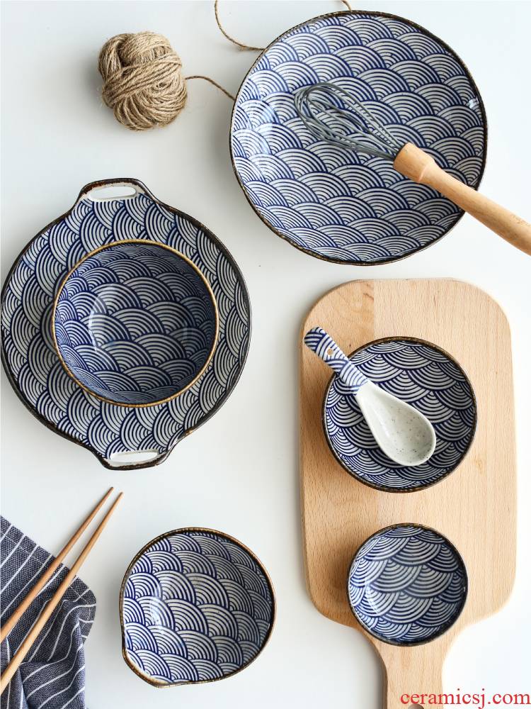 Boss the month treader Japanese wave grain household ceramics tableware fish dish dish dish bowl bowl, small dishes