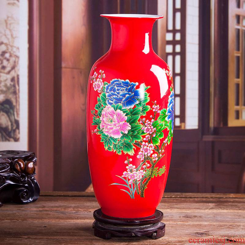Jingdezhen ceramic Chinese red vase furnishing articles sitting room of Chinese style restoring ancient ways is the dried flower arranging household porcelain decoration