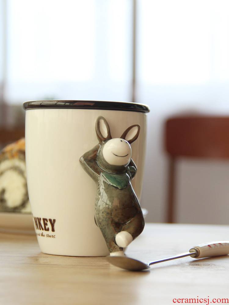 Send creative move with cover spoon, mark cup express cartoon ceramic female male breakfast ultimately responds milk coffee cup