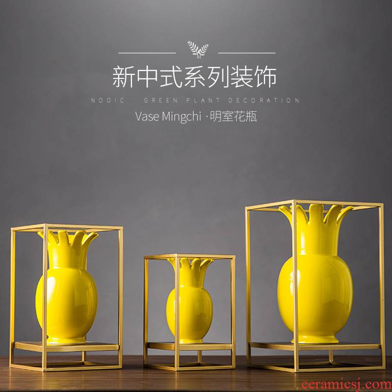 Yellow light decoration key-2 luxury furnishing articles three - piece suit the hotel restaurant new Chinese style decoration creative ceramic art atmosphere