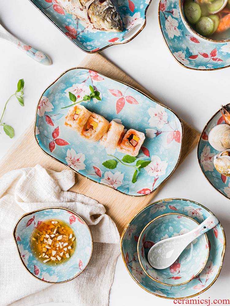 Modern Japanese mangnolia housewife ceramic tableware creative dish dish dish ship dish soup bowl rainbow such use household jobs