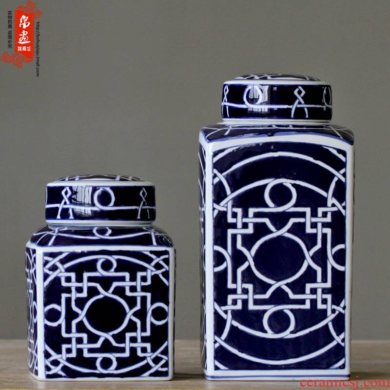 Jingdezhen blue and white porcelain home decoration furnishing articles blue - and - white ceramics European - style home sitting room example room storage tank process