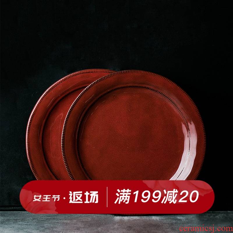 And en - continental plates ceramics steak dishes, western - style food dish of red food dish household creative breakfast tray