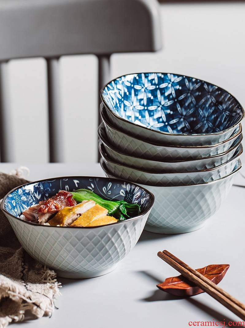 Jingdezhen ceramic bowl Japanese tableware suit creative 10 5 bowls of rice bowls to eat bread and butter of household small bowl