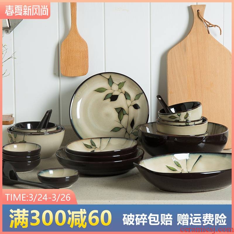 Two Japanese dishes suit household contracted 10 bowl combination under variable glaze color restoring ancient ways ceramic plate