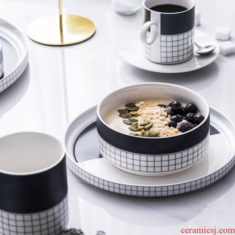 Porcelain soul simple ceramic tableware household jobs soup bowl new plaid mark plate beefsteak plate plate