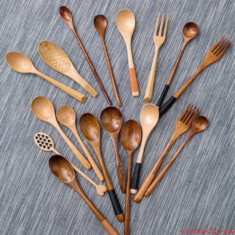 TaoDian Japanese creativity tableware log long wooden handle cold ultimately responds coffee spoon stir fine wood tableware