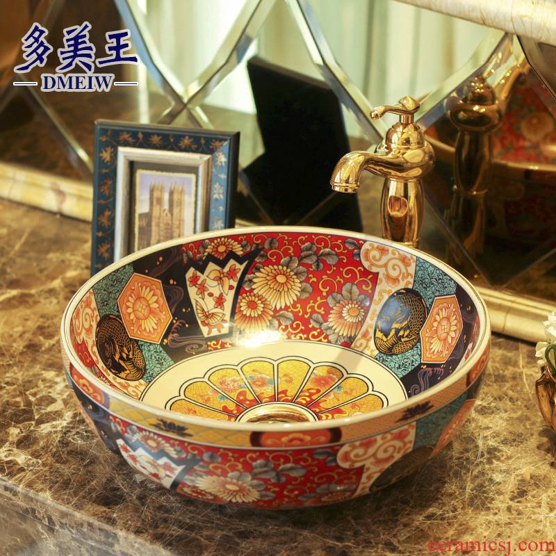 American retro stage basin art ceramic lavabo household lavatory archaize basin basin round the stage