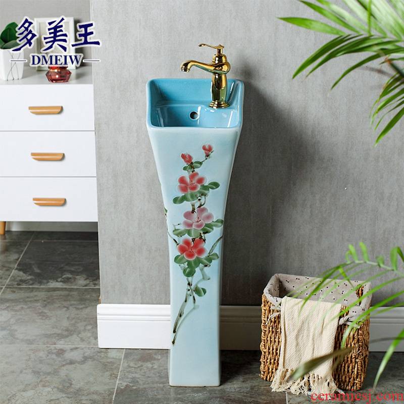 Ceramic lavatory floor pillar lavabo small balcony toilet basin integrated art basin of the post