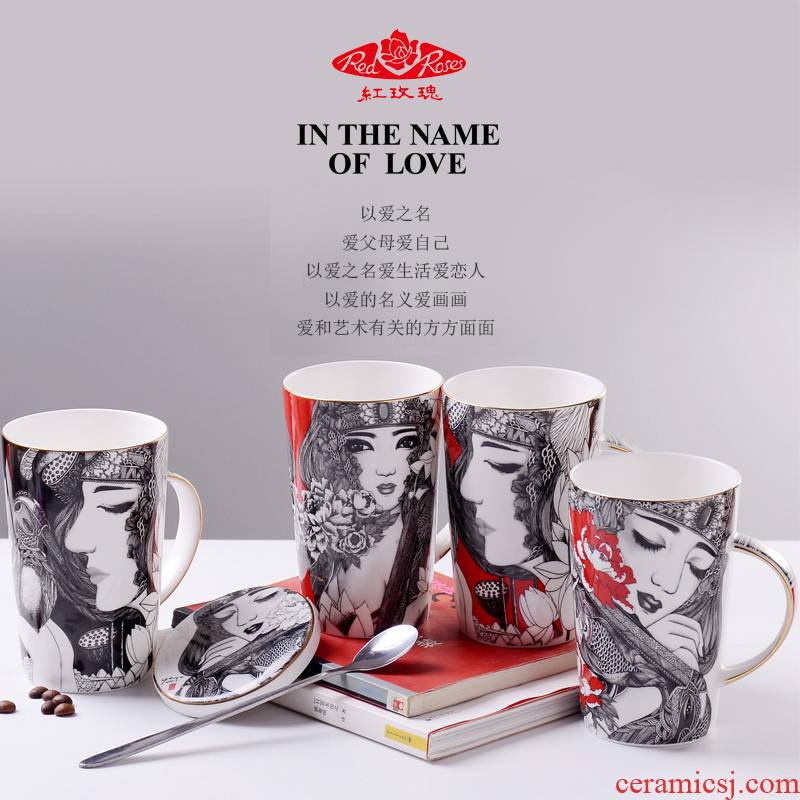 Tangshan new ipads China office cup with cover large capacity couples of household water cup cartoon beauty mark cup