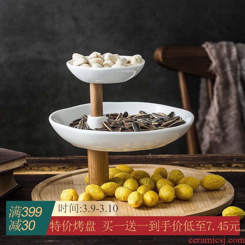 European ceramic fruit bowl three layer household double afternoon tea heart cake with dried fruit snacks dessert tray