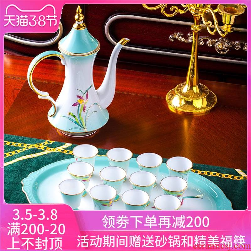 Jingdezhen paint jar of wine suit household of Chinese style antique liquor clear glass ceramics from a small handleless wine cup liquor cup