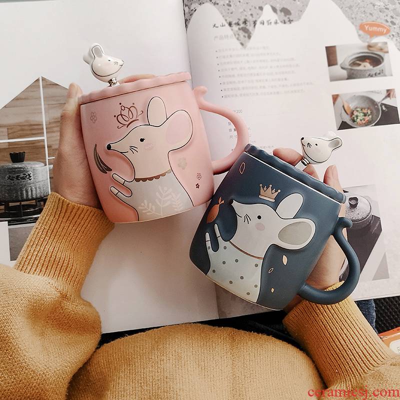 Young girl heart mouse cup Japanese household contracted super express picking cup creative ceramic keller with spoon