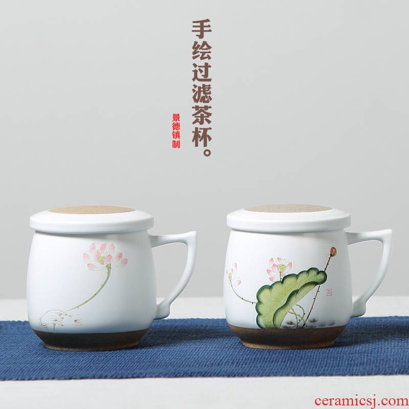 Jingdezhen hand - made ceramic cups with cover filter cup gift office cup mark cup with cover cup personal cup