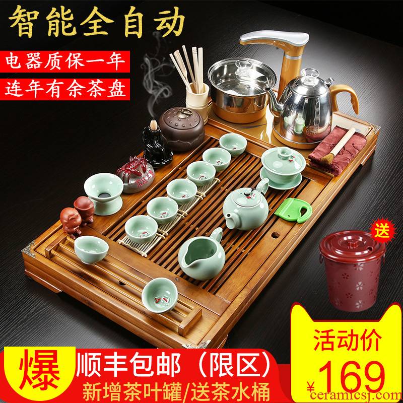 Zhuo imperial tea suit household kung fu tea cups of a complete set of purple sand tea taking office tea table solid wood tea tray tea accessories