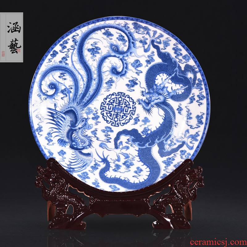 Jingdezhen ceramics in extremely good fortune to decorate dish by dish hang dish of new Chinese style living room porch handicraft furnishing articles