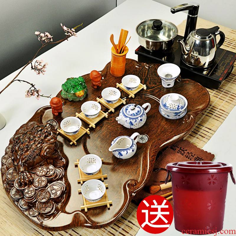 Hui, make tea sets tea service of a complete set of ceramic up kung fu tea set with electric heating furnace technology wood tea tray