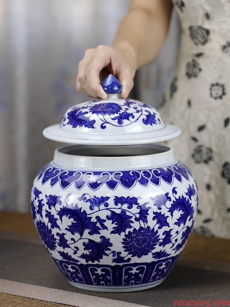 Blue and white porcelain tea pot pu - erh tea loose tea 5 jins of large - sized ceramic seal stored moisture breathable general POTS