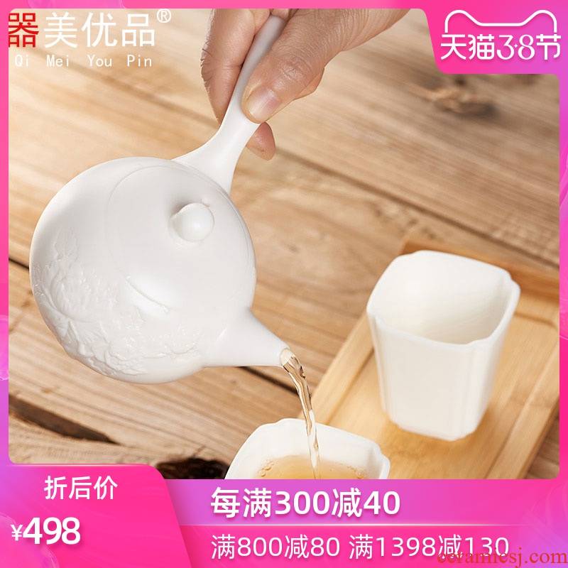 Implement the optimal character turn white porcelain beauty side keep pot hot high white porcelain single pot of filtering the little teapot ceramic household