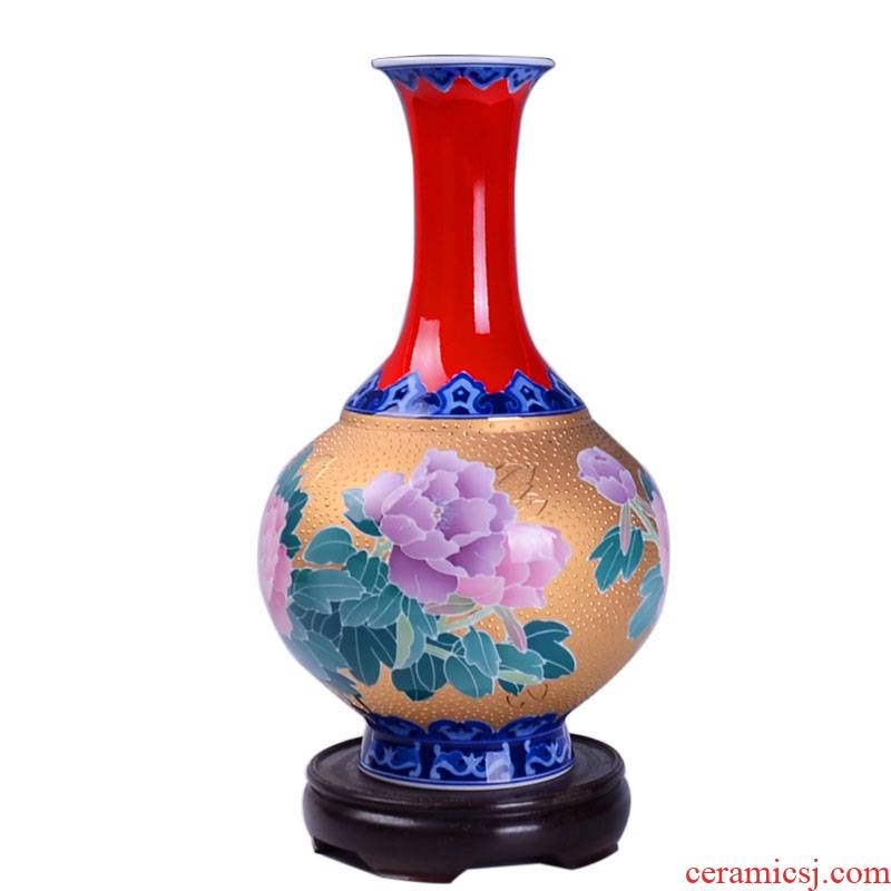 Chinese red floating gold peony design high white porcelain vase household act the role ofing is tasted furnishing articles ceramic decoration villa