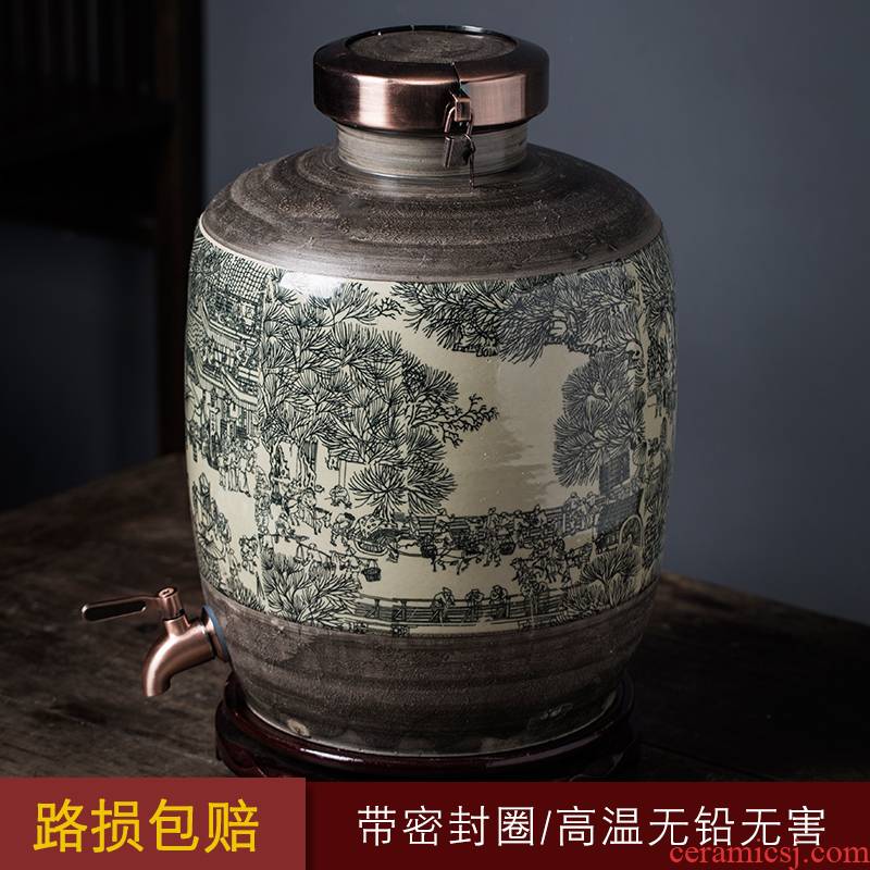 Jingdezhen ceramic jars 20 jins 30 jin liquor cylinder wine pot of medicine wine archaize 50 household seal pot