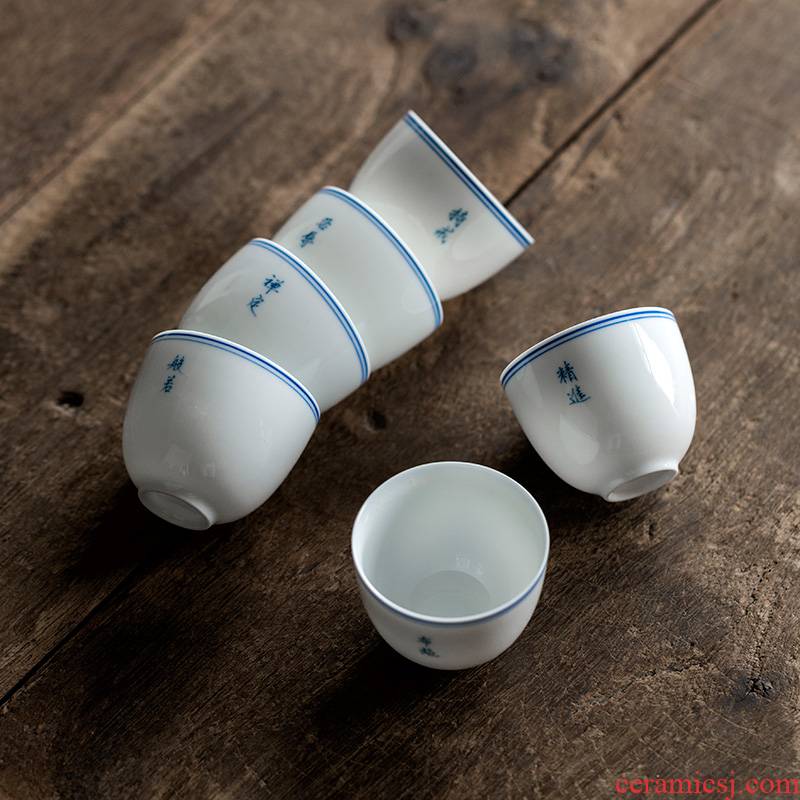 Jun ware hand - made kung fu xuan wen household ceramic cups cup of blue and white porcelain cup sample tea cup six degrees