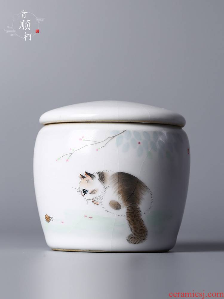Jingdezhen your up hand - made the cat ceramic tea pot receive a case of household boutique high - end portable tea storage tanks