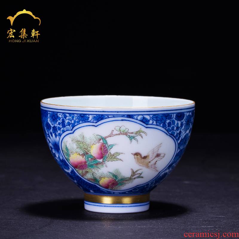 Jingdezhen blue and white see pomegranate sample tea cup bowl master kung fu tea cups ceramic tea set of single CPU small tea cups