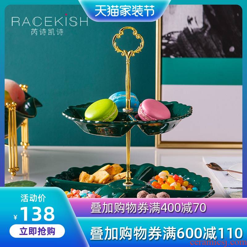 Light European - style key-2 luxury double ceramic fruit bowl sitting room home creative snacks separated snack plate candy plate dry fruit tray