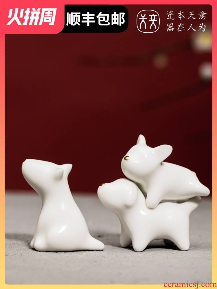 The three musketeers jingdezhen ceramic dog furnishing articles, lovely creative desktop trinkets, graduation season gifts souvenirs