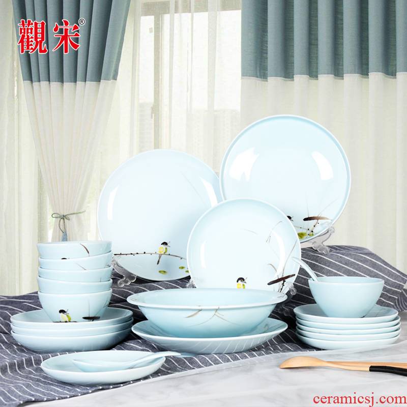 View the song View the song dynasty jingdezhen Chinese wind hand - made of rural wind I and contracted style painting of flowers and ceramic tableware suit