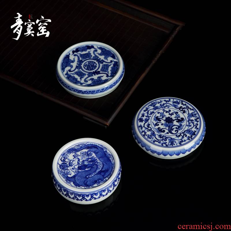 Up with jingdezhen ceramic green was hand - made porcelain cover rear cover bracket kung fu tea accessories to burn pot cup mat