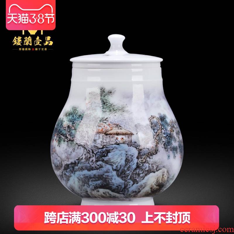 Jingdezhen ceramic all hand - made scenery warehouse sealing caddy fixings tea box storage tank pu - erh tea pot POTS to travel