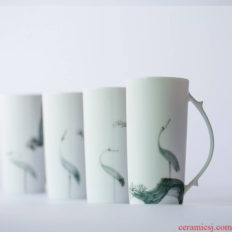 Pine crane, hand - made between landscape of jingdezhen ceramic keller with large capacity cup children male high creative cup