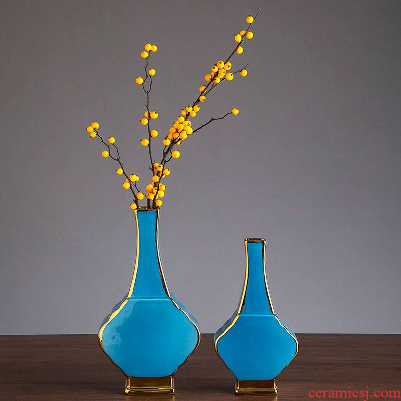 Vase Nordic blue ceramic furnishing articles creative I and contracted dry flower arranging flowers water raise household soft adornment sitting room