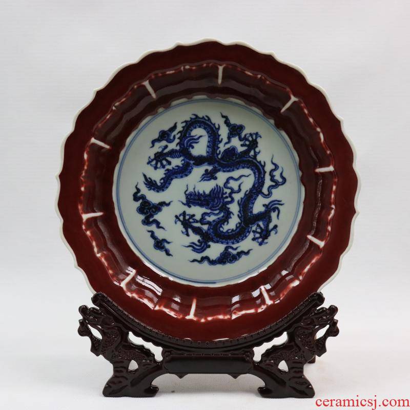 Jingdezhen generic reward of zheng he 's offering gong Ming yongle years offering discount indigo decorative pattern plate plate of restoring ancient ways furnishing articles