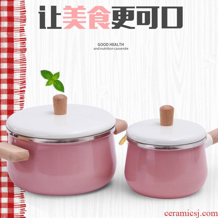 Enamel soup pot, milk pot with freight insurance 】 【 household northern wind belt cover baby rice cereal Enamel stew