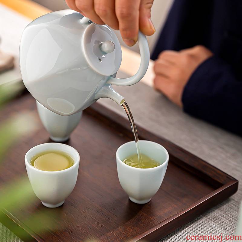 JingLan nearly hillshade green ceramic girder pot of tea tea set contracted household gift teapot kung fu tea