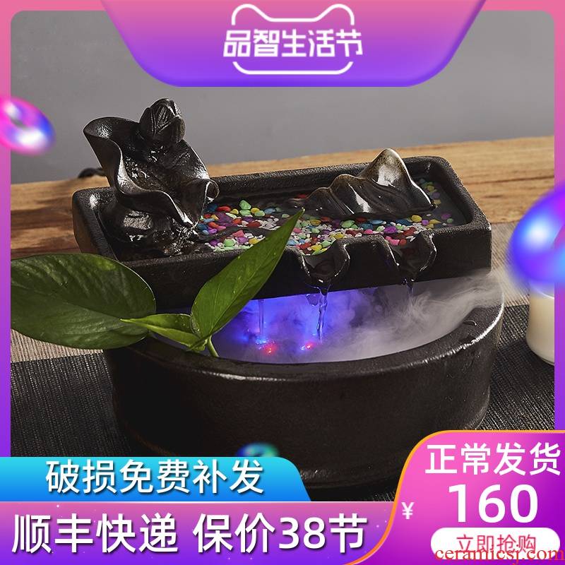 Ceramic water furnishing articles office desktop goldfish bowl sitting room feng shui wheel lucky fish tank humidifier lotus pond and clear