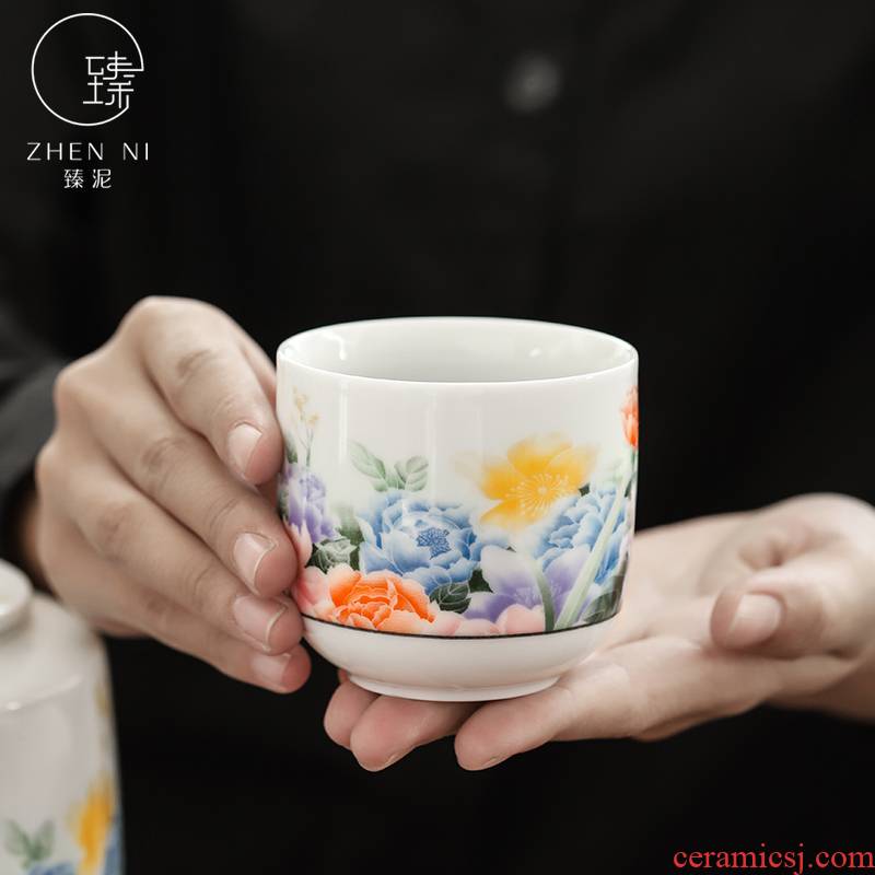 By domestic large mud sample tea cup of jingdezhen blue and white porcelain master cup of Japanese household ceramics kung fu tea set single CPU