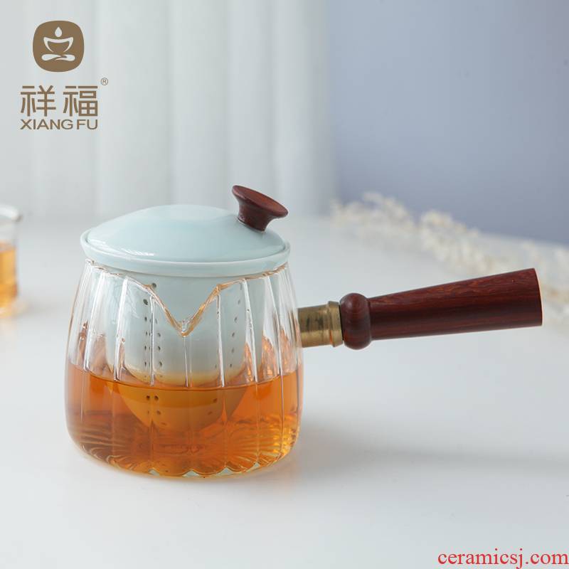 Auspicious blessing kung fu tea boiled ceramic teapot Japanese domestic high temperature resistant glass side put the pot of tea ware the who was orange