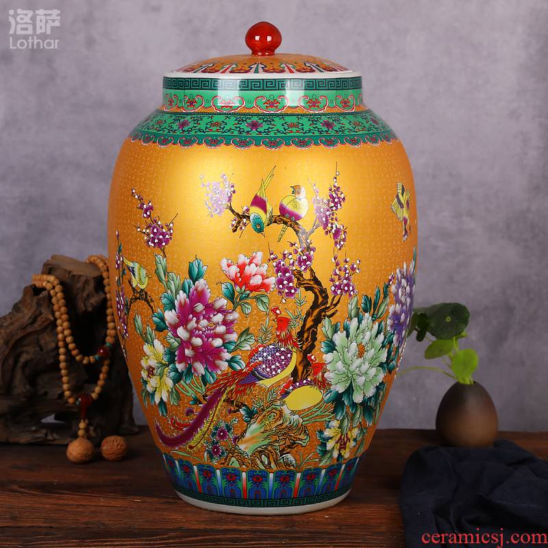 Jingdezhen ceramic barrel barrels 20 jins 30 jins 50 kg of household moistureproof with cover oil cylinder cylinder tank surface tea cake tin