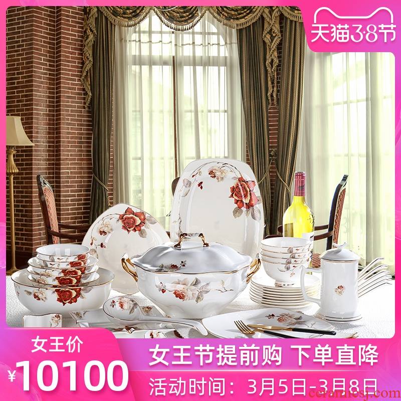 European tableware suit household bowls of ipads disc housewarming gift tableware 72 head of Chinese creative dishes bowl dishes